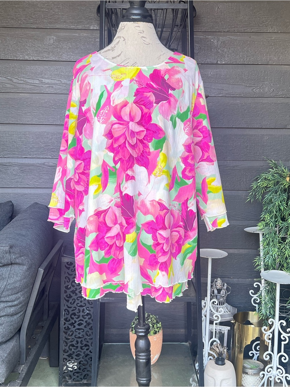 Soft Surroundings Double Layer Floral Print Top Size 1X